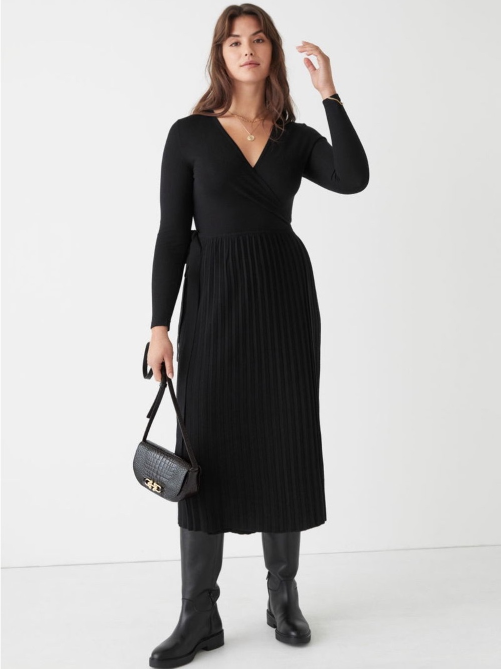 & Other Stories Pleated Wrap Midi Dress